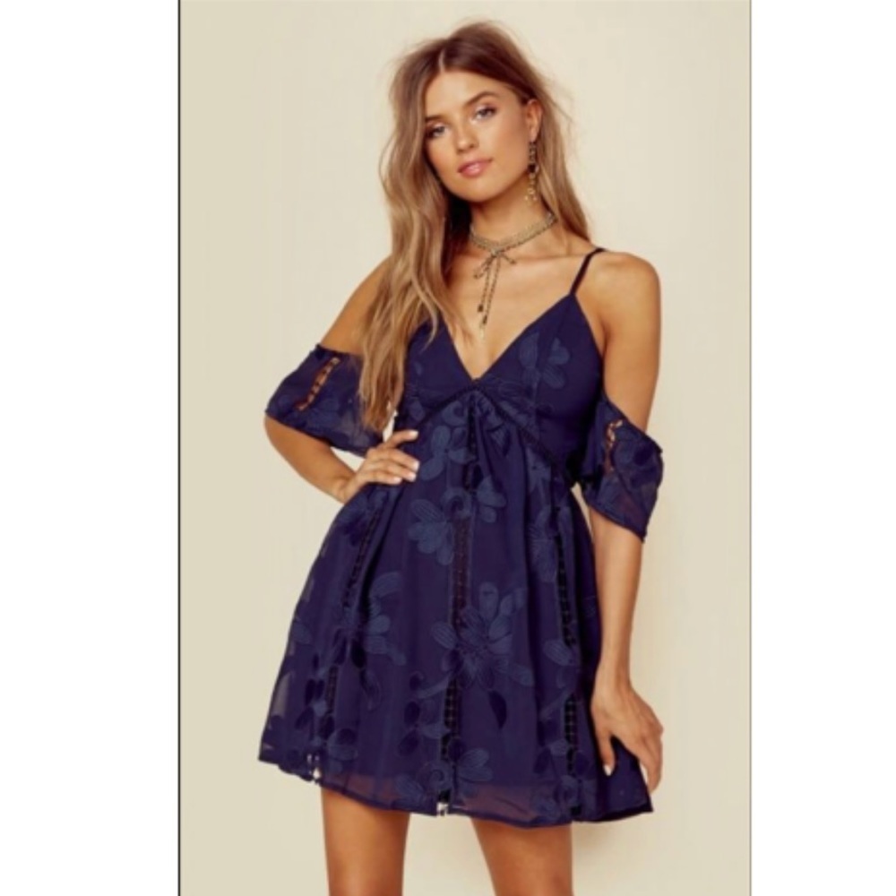 NWT Lovers + Friends Floral Wishful‎ Mini Dress in Navy Size XS
